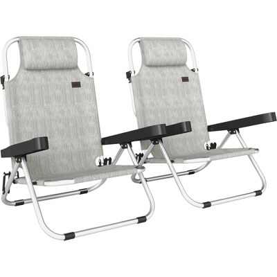 ARRIGONI Lot De 2 Chaises Longues Pliantes Inclinables 4 Positions Avec Appui-tete Aluminium 62x61x80 Cm Gris - Publicité ARRIGONI Lot De 2 Chaises Longues Pliantes Inclinables 4 Positions Avec Appui-tete Aluminium 62x61x80 Cm Gris - Publicité