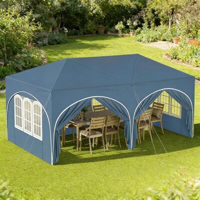 ANGEL CERDA Gazebo 3x6m, Avec 6 Parois Latérales, Tente De Réception, Déperlante, Bleue - Publicité ANGEL CERDA Gazebo 3x6m, Avec 6 Parois Latérales, Tente De Réception, Déperlante, Bleue - Publicité