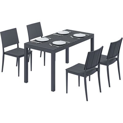 HEAT Ensemble De Mobilier De Jardin, Salon De Jardin 5 Pièces, Table Large Avec 4 Chaises Empilables, Plateau À Lattes Pour 4 Personnes, Gris Foncé - Publicité HEAT Ensemble De Mobilier De Jardin, Salon De Jardin 5 Pièces, Table Large Avec 4 Chaises Empilables, Plateau À Lattes Pour 4 Personnes, Gris Foncé - Publicité