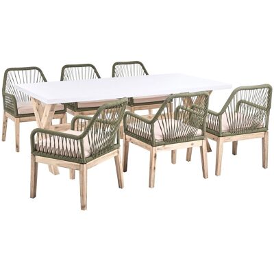 BELIANI Ensemble De Salle À Manger De Jardin Table En Béton Et Pieds En Bois 6 Chaises En Polypropylène Avec Coussins Beige Et Vert Olive Olbia - Publicité BELIANI Ensemble De Salle À Manger De Jardin Table En Béton Et Pieds En Bois 6 Chaises En Polypropylène Avec Coussins Beige Et Vert Olive Olbia - Publicité