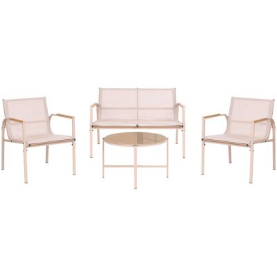 BELIANI Ensemble De Salon De Jardin Moderne Structure En Acier Thermolaqué 4 Places Table Basse En Verre Beige Ledro - Publicité BELIANI Ensemble De Salon De Jardin Moderne Structure En Acier Thermolaqué 4 Places Table Basse En Verre Beige Ledro - Publicité
