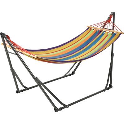 HEAT Hamac Autoportant Avec Support Pliable, Matelas En Coton Et Structure En Acier, Multicolore - Publicité HEAT Hamac Autoportant Avec Support Pliable, Matelas En Coton Et Structure En Acier, Multicolore - Publicité