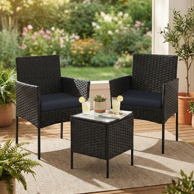 SONGMICS Meuble De Jardin Tressé En Pe, Ensemble 3 Pièces, Table Et Chaises, Extérieur, Terrasse, Balcon, Noir Et Gris - Publicité SONGMICS Meuble De Jardin Tressé En Pe, Ensemble 3 Pièces, Table Et Chaises, Extérieur, Terrasse, Balcon, Noir Et Gris - Publicité