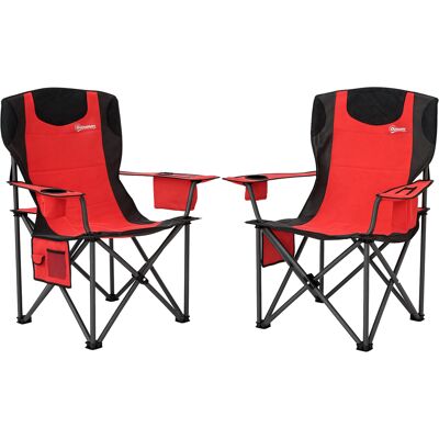 ARRIGONI Lot De 2 Chaises De Camping Pliantes Avec Glaciere Porte-gobelet Et 2 Poches 94x62x100 Cm Rouge - Publicité ARRIGONI Lot De 2 Chaises De Camping Pliantes Avec Glaciere Porte-gobelet Et 2 Poches 94x62x100 Cm Rouge - Publicité
