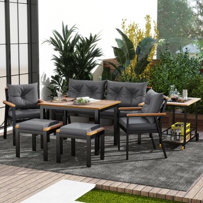 ACKERMAN Ensemble Table Et Chaises De Jardin En Bois D'Acacia, 6-7 Places, Avec Fauteuils Et Desserte Amovible, Housse En Tissu Amovible Et Lavable. Publicité ACKERMAN Ensemble Table Et Chaises De Jardin En Bois D'Acacia, 6-7 Places, Avec Fauteuils Et Desserte Amovible, Housse En Tissu Amovible Et Lavable. Publicité