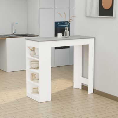 PZCC Table De Bar Pour 2 Personnes, Table Haute Mange Debout Avec 4 Étagères Ouvertes, 115x50x102,7cm, Blanc Et Gris - Publicité PZCC Table De Bar Pour 2 Personnes, Table Haute Mange Debout Avec 4 Étagères Ouvertes, 115x50x102,7cm, Blanc Et Gris - Publicité