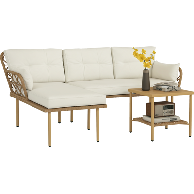 ARRIGONI Salon De Jardin D'Angle 4 Pers. 3 Pièces Avec 1 Table Basse Coussins Grand Confort Inclus Résine Tressée Crème - Publicité ARRIGONI Salon De Jardin D'Angle 4 Pers. 3 Pièces Avec 1 Table Basse Coussins Grand Confort Inclus Résine Tressée Crème - Publicité
