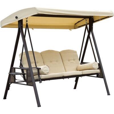 ARRIGONI Balancelle De Jardin 3 Places Grand Confort Toit Inclinaison Réglable Coussins Plateaux Rétractables Polyester Filé Beige - Publicité ARRIGONI Balancelle De Jardin 3 Places Grand Confort Toit Inclinaison Réglable Coussins Plateaux Rétractables Polyester Filé Beige - Publicité