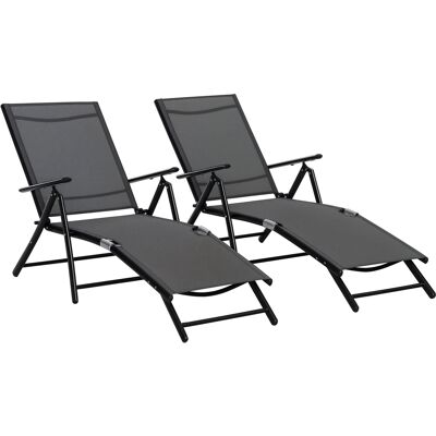 ARRIGONI Lot De 2 Bain De Soleil, Chaise Longue Pliante, Dossier Réglable 7 Positions, Cadre En Aluminium, 64x134x95cm, Noir - Publicité ARRIGONI Lot De 2 Bain De Soleil, Chaise Longue Pliante, Dossier Réglable 7 Positions, Cadre En Aluminium, 64x134x95cm, Noir - Publicité