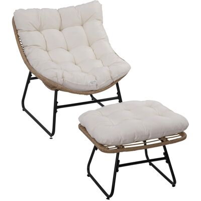 Generic Outsunny Fauteuil Chaise De Jardin Avec Repose-pieds En Métal Époxy Et Résine Tressée Aspect Rotin Avec Coussins Moelleux - Naturel - Publicité Generic Outsunny Fauteuil Chaise De Jardin Avec Repose-pieds En Métal Époxy Et Résine Tressée Aspect Rotin Avec Coussins Moelleux - Naturel - Publicité