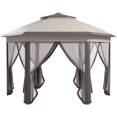ACKERMAN Pavillon De Jardin Pliable, Tente Pop-up 4x4m, Tente De Réception Avec Sac De Transport Et 6 Panneaux Latéraux, Double Toit Hexagonal Couleur Café Et Beige - Publicité ACKERMAN Pavillon De Jardin Pliable, Tente Pop-up 4x4m, Tente De Réception Avec Sac De Transport Et 6 Panneaux Latéraux, Double Toit Hexagonal Couleur Café Et Beige - Publicité