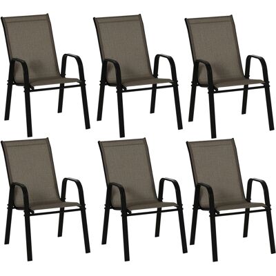 ARRIGONI Lot De 6 Chaises De Jardin Empilables En Metal Et Tissu Respirant Marron - Publicité ARRIGONI Lot De 6 Chaises De Jardin Empilables En Metal Et Tissu Respirant Marron - Publicité