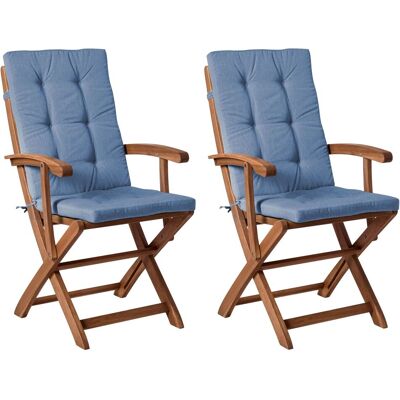 BELIANI Lot De 2 Chaises De Jardin Rustique En Bois D'Acacia Pliantes Avec Coussins Résistants Aux Uv Eau Bleu Maui Ii - Publicité BELIANI Lot De 2 Chaises De Jardin Rustique En Bois D'Acacia Pliantes Avec Coussins Résistants Aux Uv Eau Bleu Maui Ii - Publicité