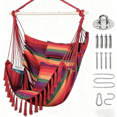 OEM Chaise Hamac Avec 2 Coussins Et Coussin De Cou,grande Taille Hamac Siège Balançoire Avec Poche Latérale Et Tige En Acier Durable, Fauteuil Suspendu (arc-en-ciel) - Publicité OEM Chaise Hamac Avec 2 Coussins Et Coussin De Cou,grande Taille Hamac Siège Balançoire Avec Poche Latérale Et Tige En Acier Durable, Fauteuil Suspendu (arc-en-ciel) - Publicité