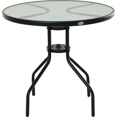 ARRIGONI Table Ronde Bistro De Jardin Dim. Ø 80 X 72h Cm Espace Installation Parasol Acier Époxy Noir Plateau Verre Trempé - Publicité ARRIGONI Table Ronde Bistro De Jardin Dim. Ø 80 X 72h Cm Espace Installation Parasol Acier Époxy Noir Plateau Verre Trempé - Publicité