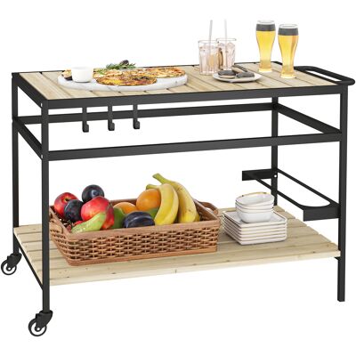 ARRIGONI Desserte De Jardin Chariot Pour Plancha En Bois Et Métal 2 Étagères 3 Crochets 107 X 65 X 80 Cm Noir Naturel - Publicité ARRIGONI Desserte De Jardin Chariot Pour Plancha En Bois Et Métal 2 Étagères 3 Crochets 107 X 65 X 80 Cm Noir Naturel - Publicité
