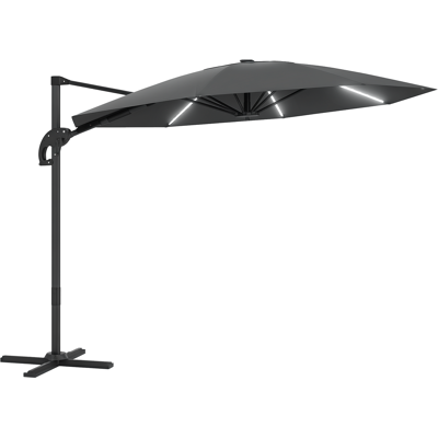 ARRIGONI Parasol Deporte En Aluminium Led Solaire Diametre 300 Cm Inclinable Avec Manivelle Et Pied Uv50+ Gris Fonce - Publicité ARRIGONI Parasol Deporte En Aluminium Led Solaire Diametre 300 Cm Inclinable Avec Manivelle Et Pied Uv50+ Gris Fonce - Publicité