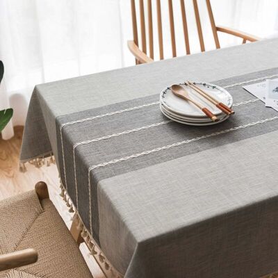 BRAST Ymyny Nappe De Table Rectangulaire En Coton Et Lin Nappe Imperméable Anti-taches Nappe En Dentelle Brodée Avec Franges Pour Table À Manger Table Basse Salon Jardin Pique-nique, Rayure 140x200 Cm - Publicité BRAST Ymyny Nappe De Table Rectangulaire En Coton Et Lin Nappe Imperméable Anti-taches Nappe En Dentelle Brodée Avec Franges Pour Table À Manger Table Basse Salon Jardin Pique-nique, Rayure 140x200 Cm - Publicité