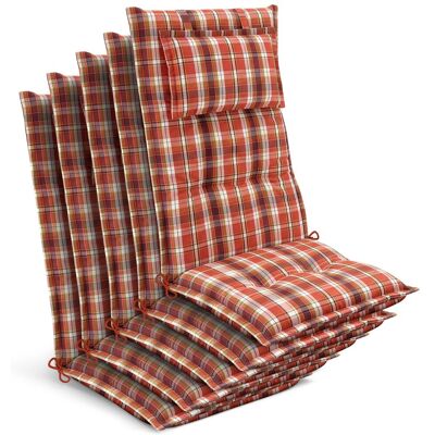 BEAUTISSU Lot De 5 Coussins Pour Chaises De Jardin À Dossier Haut 120 X 50 X 7 Cm, À Carreaux Orange-rouge-vert - Publicité BEAUTISSU Lot De 5 Coussins Pour Chaises De Jardin À Dossier Haut 120 X 50 X 7 Cm, À Carreaux Orange-rouge-vert - Publicité