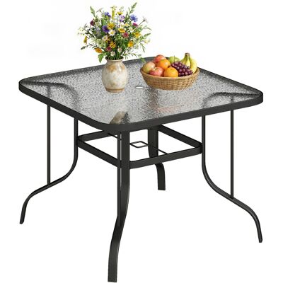 ARRIGONI Table De Jardin Carree 4 Places Avec Plateau En Verre Et Trou Parasol - Publicité ARRIGONI Table De Jardin Carree 4 Places Avec Plateau En Verre Et Trou Parasol - Publicité