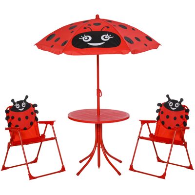 OEM Outsunny Ensemble Salon De Jardin Enfant 4 Pcs Design Coccinelle - Table Ronde + 2 Chaises Pliables + Parasol - Métal Époxy Oxford Rouge - Publicité OEM Outsunny Ensemble Salon De Jardin Enfant 4 Pcs Design Coccinelle - Table Ronde + 2 Chaises Pliables + Parasol - Métal Époxy Oxford Rouge - Publicité