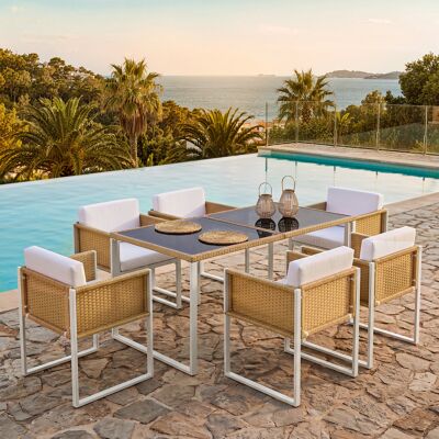 ACKERMAN Ensemble Table Et Chaises De Jardin En Polyrotin, Mobilier De Jardin, Ensemble Repas De Jardin 6 Personnes Avec Fauteuils, Housses En Tissu Amovibles Et Lavables - Publicité ACKERMAN Ensemble Table Et Chaises De Jardin En Polyrotin, Mobilier De Jardin, Ensemble Repas De Jardin 6 Personnes Avec Fauteuils, Housses En Tissu Amovibles Et Lavables - Publicité