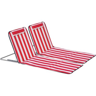 ARRIGONI Set 2 Chaises Longues De Plage Pliables Avec Dossier Reglable 5 Positions Et Sac Rouge - Publicité ARRIGONI Set 2 Chaises Longues De Plage Pliables Avec Dossier Reglable 5 Positions Et Sac Rouge - Publicité