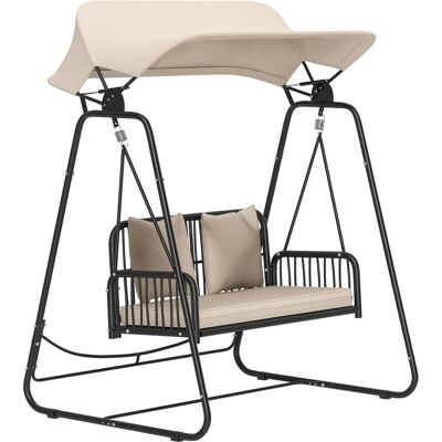 ARRIGONI Balançoire De Jardin En Rotin 2 Places Avec Toit Et Coussins 149x121x180 Cm Kaki - Publicité ARRIGONI Balançoire De Jardin En Rotin 2 Places Avec Toit Et Coussins 149x121x180 Cm Kaki - Publicité