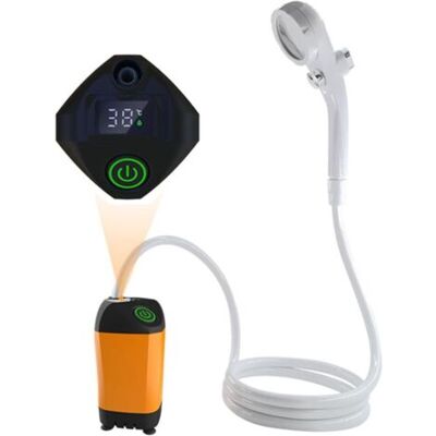 ABYSSE Douche De Camping Portable Rechargeable Avec Pompe À Affichage De La Température, Ensemble De Douche D'Extérieur Mobile Avec Pommeau De Douche Et Tuyau Pour Randonnée, Voyage, Plage, Jardin - Publicité ABYSSE Douche De Camping Portable Rechargeable Avec Pompe À Affichage De La Température, Ensemble De Douche D'Extérieur Mobile Avec Pommeau De Douche Et Tuyau Pour Randonnée, Voyage, Plage, Jardin - Publicité
