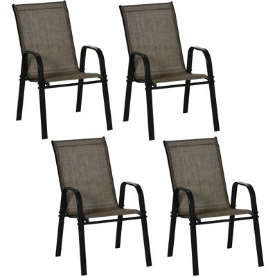 ARRIGONI Set De 4 Chaises De Jardin Empilables Metal Et Tissu Respirant Marron - Publicité ARRIGONI Set De 4 Chaises De Jardin Empilables Metal Et Tissu Respirant Marron - Publicité