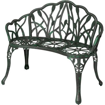 HEAT Banc De Jardin En Aluminium Moulé, Banc D'Extérieur 2 Places Avec Dossier En Forme De Tulipe Et Assise À Motif Floral, 99 X 57 X 78 Cm, Vert Antique - Publicité HEAT Banc De Jardin En Aluminium Moulé, Banc D'Extérieur 2 Places Avec Dossier En Forme De Tulipe Et Assise À Motif Floral, 99 X 57 X 78 Cm, Vert Antique - Publicité