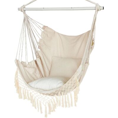 OEM Chaise Hamac, Siège Suspendu Avec 2 Coussins, Chaise Suspendue En Macramé Avec Poche Latérale Et Tige Métallique À Haute Capacité De Charge, Pour L'Intérieur Et L'Extérieur. Publicité OEM Chaise Hamac, Siège Suspendu Avec 2 Coussins, Chaise Suspendue En Macramé Avec Poche Latérale Et Tige Métallique À Haute Capacité De Charge, Pour L'Intérieur Et L'Extérieur. Publicité