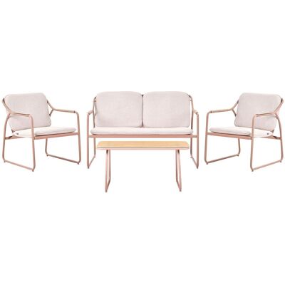 BELIANI Ensemble De Salon De Jardin Moderne En Acier Thermolaqué 4 Places Avec Coussins Table Basse En Verre Trempé Beige Clair Calascio - Publicité BELIANI Ensemble De Salon De Jardin Moderne En Acier Thermolaqué 4 Places Avec Coussins Table Basse En Verre Trempé Beige Clair Calascio - Publicité