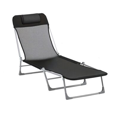 ARRIGONI Bain De Soleil Transat Chaise Longue Inclinable Pliable Avec Oreiller Dossier Réglable Sur 5 Niveaux Noir - Publicité ARRIGONI Bain De Soleil Transat Chaise Longue Inclinable Pliable Avec Oreiller Dossier Réglable Sur 5 Niveaux Noir - Publicité
