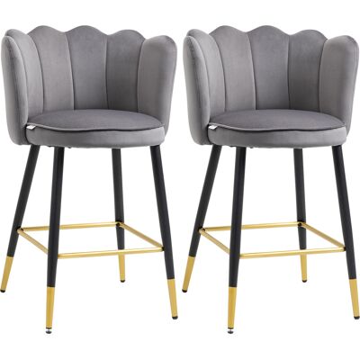 ARRIGONI Set De 2 Tabourets De Bar Veloutes Avec Repose-pieds Et Base En Acier 59x52x90 Cm Gris - Publicité ARRIGONI Set De 2 Tabourets De Bar Veloutes Avec Repose-pieds Et Base En Acier 59x52x90 Cm Gris - Publicité