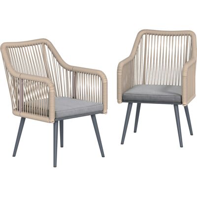ARRIGONI Lot De 2 Chaises De Jardin En Resine Tressee Avec Coussins Gris Clair - Publicité ARRIGONI Lot De 2 Chaises De Jardin En Resine Tressee Avec Coussins Gris Clair - Publicité