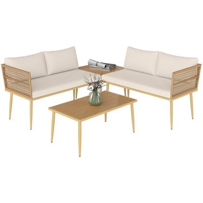 ARRIGONI Ensemble Salon De Jardin En Rotin Pe 2 Canapés 2 Places Avec Coussins Et 2 Tables Basses Couleur Bois - Publicité ARRIGONI Ensemble Salon De Jardin En Rotin Pe 2 Canapés 2 Places Avec Coussins Et 2 Tables Basses Couleur Bois - Publicité