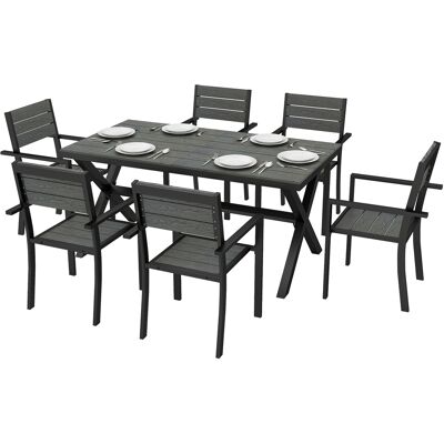 HEAT Ensemble De Mobilier De Jardin 7 Pièces Pour 6 Personnes, Table Et Chaises Empilables Avec Lattes Imitation Bois, Structure En Aluminium, Gris - Publicité HEAT Ensemble De Mobilier De Jardin 7 Pièces Pour 6 Personnes, Table Et Chaises Empilables Avec Lattes Imitation Bois, Structure En Aluminium, Gris - Publicité