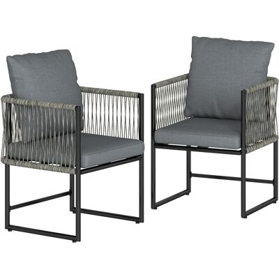 ARRIGONI Lot De 2 Chaises De Jardin En Acier Et Rotin Pe Avec Coussins Gris Fonce 52x52x66 Cm - Publicité ARRIGONI Lot De 2 Chaises De Jardin En Acier Et Rotin Pe Avec Coussins Gris Fonce 52x52x66 Cm - Publicité
