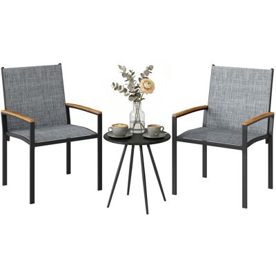 ARRIGONI Ensemble Bistro 3 Pieces Chaises En Filet Et Table Gris Mixte - Publicité ARRIGONI Ensemble Bistro 3 Pieces Chaises En Filet Et Table Gris Mixte - Publicité