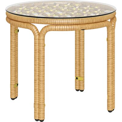 ARRIGONI Table D'Appoint En Résine Tressée Ronde, Table Basse De Jardin Avec Plaque Verre, Facile À Nettoyer Ø 50 X 44 Cm, Jaune - Publicité ARRIGONI Table D'Appoint En Résine Tressée Ronde, Table Basse De Jardin Avec Plaque Verre, Facile À Nettoyer Ø 50 X 44 Cm, Jaune - Publicité