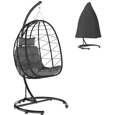 ARRIGONI Fauteuil Suspendu Exterieur Egg Chair Resistant Aux Intemperies Avec Coussins 102x102x195 Cm Gris Fonce - Publicité ARRIGONI Fauteuil Suspendu Exterieur Egg Chair Resistant Aux Intemperies Avec Coussins 102x102x195 Cm Gris Fonce - Publicité