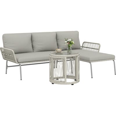 ARRIGONI Ensemble De Meubles De Jardin En Resine Tressee 3 Pieces Salon Avec Chaise Longue Canape 2 Places Et Table Basse - Publicité ARRIGONI Ensemble De Meubles De Jardin En Resine Tressee 3 Pieces Salon Avec Chaise Longue Canape 2 Places Et Table Basse - Publicité
