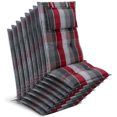 BEAUTISSU Lot De 8 Coussins Pour Chaises De Jardin À Dossier Haut 120 X 50 X 7 Cm, À Carreaux Gris-rouge-bleu Clair - Publicité BEAUTISSU Lot De 8 Coussins Pour Chaises De Jardin À Dossier Haut 120 X 50 X 7 Cm, À Carreaux Gris-rouge-bleu Clair - Publicité