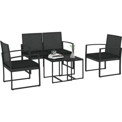 ARRIGONI Ensemble De Jardin Avec 2 Chaises Canapé Et 2 Tables Avec Coussins Et Plateau En Verre Noir - Publicité ARRIGONI Ensemble De Jardin Avec 2 Chaises Canapé Et 2 Tables Avec Coussins Et Plateau En Verre Noir - Publicité