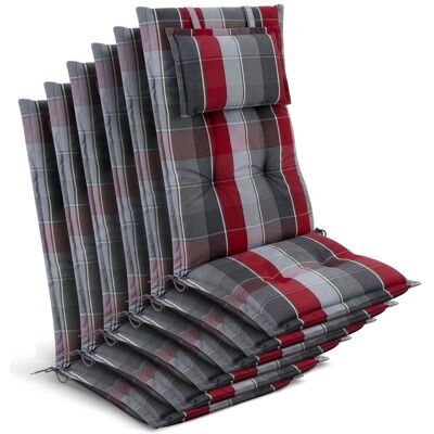BEAUTISSU Lot De 6 Coussins Pour Chaises De Jardin À Dossier Haut 120 X 50 X 7 Cm, À Carreaux Gris-rouge-bleu Clair - Publicité BEAUTISSU Lot De 6 Coussins Pour Chaises De Jardin À Dossier Haut 120 X 50 X 7 Cm, À Carreaux Gris-rouge-bleu Clair - Publicité