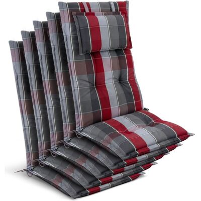 BEAUTISSU 5 Coussins De Chaise De Jardin À Dossier Haut 120 X 50 X 7 Cm, À Carreaux Gris-rouge-bleu Clair - Publicité BEAUTISSU 5 Coussins De Chaise De Jardin À Dossier Haut 120 X 50 X 7 Cm, À Carreaux Gris-rouge-bleu Clair - Publicité