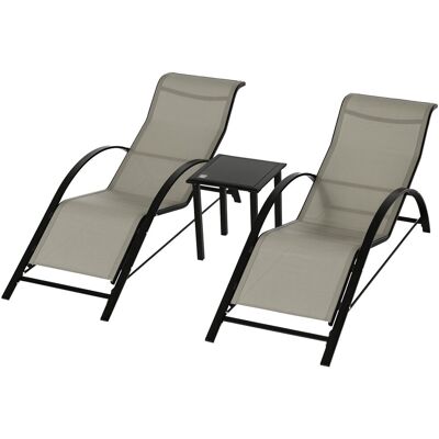 ARRIGONI Lot De 2 Bains De Soleil Design Contemporain Table Basse Plateau Verre Trempé Métal Époxy Textilène Gris - Publicité ARRIGONI Lot De 2 Bains De Soleil Design Contemporain Table Basse Plateau Verre Trempé Métal Époxy Textilène Gris - Publicité