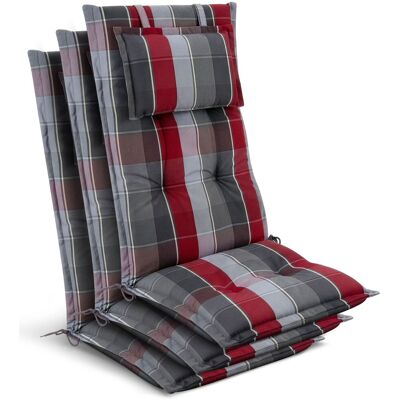 BEAUTISSU 3 Coussins D'Assise Pour Chaises De Jardin À Dossier Haut 120 X 50 X 7 Cm, À Carreaux Gris-rouge-bleu Clair - Publicité BEAUTISSU 3 Coussins D'Assise Pour Chaises De Jardin À Dossier Haut 120 X 50 X 7 Cm, À Carreaux Gris-rouge-bleu Clair - Publicité