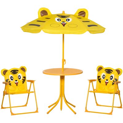 OEM Outsunny Ensemble Salon De Jardin Enfant 4 Pcs Design Tigre - Table Ronde + 2 Chaises Pliables + Parasol - Métal Époxy Oxford Jaune - Publicité OEM Outsunny Ensemble Salon De Jardin Enfant 4 Pcs Design Tigre - Table Ronde + 2 Chaises Pliables + Parasol - Métal Époxy Oxford Jaune - Publicité